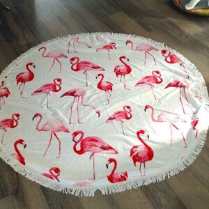 NWOT Flamingo (round) 60" throw, blanket, tablecloth, Beachy vibes, Terry Cloth